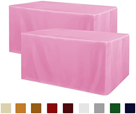 2 Pack Table Clothes for 6 Foot Rectangle Tables, Pink in 6FT | 2 Pack in Pink