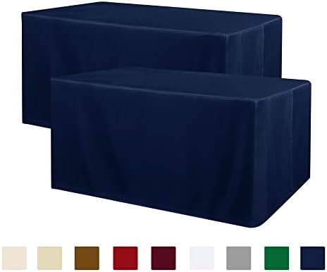 2 Pack Table Clothes for 8 Foot Rectangle Tables, Navy in 8FT | 2 Pack in Navy Blue