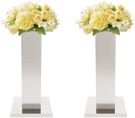 2 Pack Tall Silver Vases for Centerpieces, 23.6" Stainless Steel Column Geometric Centerpieces Wedding Flower, alternate view