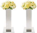 2 Pack Tall Silver Vases for Centerpieces, 23.6" Stainless Steel Column Geometric Centerpieces Wedding Flower, alternate view