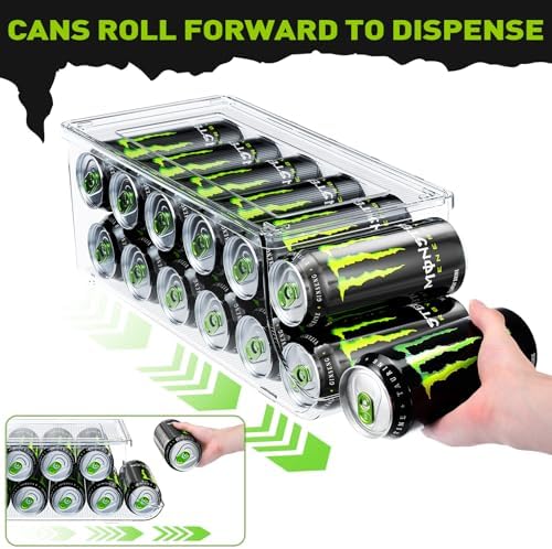 2 Pack Tall Skinny Can Organizer for Refrigerator, Stackable Large Soda Cans of 16oz & 17oz Beverage Energy, alternate view 3