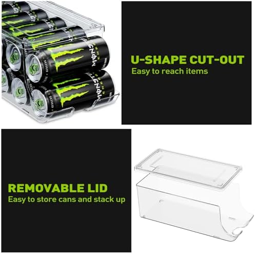 2 Pack Tall Skinny Can Organizer for Refrigerator, Stackable Large Soda Cans of 16oz & 17oz Beverage Energy, alternate view 4