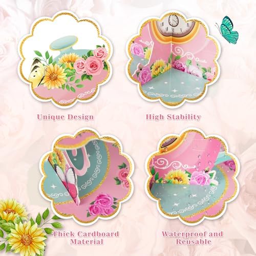 2 Pack Tea Party Cupcake Stands Birthday Decorations in Colorful, alternate view 5