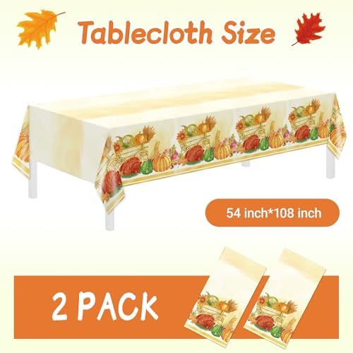 2 Pack Thanksgiving Tablecloths, Thanksgiving Decorations 54x108 Inch Plastic Table Cloth Rectangle Table, alternate view 5