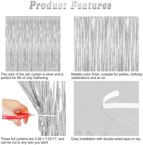 2 Pack Tinsel Backdrop, 3.28 FT x 7.05 FT Birthday Party Decorations, Silver Party Streamer Fringe Curtains Foil, alternate