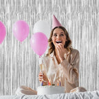 2 Pack Tinsel Backdrop, 3.28 FT x 7.05 FT Birthday Party Decorations, Silver Party Streamer Fringe Curtains Foil, alternate