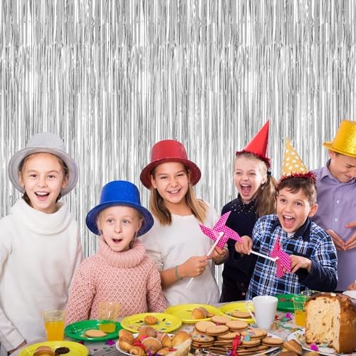 2 Pack Tinsel Backdrop, 3.28 FT x 7.05 FT Birthday Party Decorations, Silver Party Streamer Fringe Curtains Foil, alternate