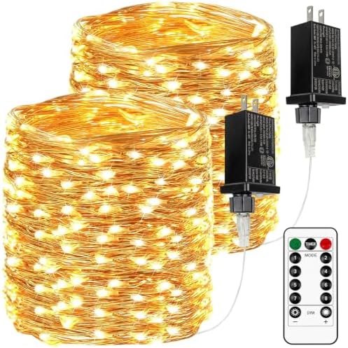 2 Pack Total 198FT 600 LED Fairy Lights with Remote, Plug in Twinkle Lights in Warm