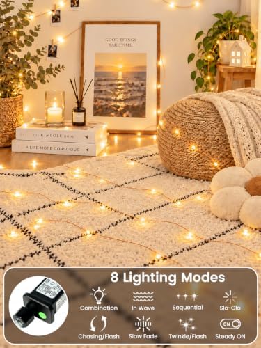 2 Pack Total 198FT 600 LED Fairy Lights with Remote, Plug in Twinkle Lights in Warm, alternate view 2
