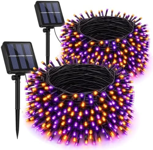 2 Pack Total 400LED 132FT Halloween Solar String Outdoor Lights, 8 Modes Waterproof Halloween Lights for Bedroom