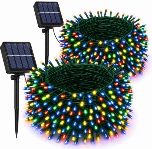 2 Pack Total 400LED 132FT Multi-Colored Christmas Solar String Outdoor Lights, Solar Powered with 8 Modes