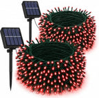 2 Pack Total 400LED 132FT Red Christmas Solar String Outdoor Lights, Solar Powered with 8 Modes Waterproof Fairy