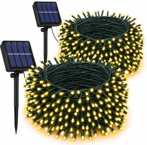 2 Pack Total 400LED 132FT Warm White Christmas Solar String Outdoor Lights, Solar Powered with 8 Modes