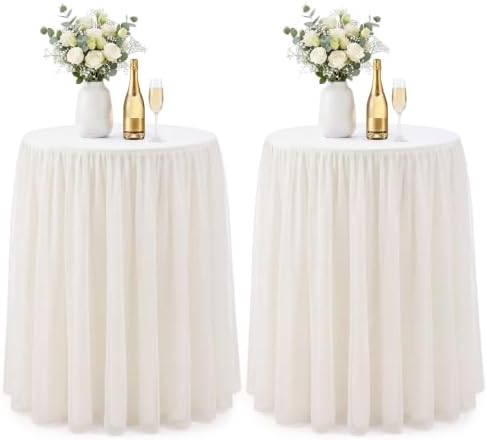 2 Pack Tulle Cocktail Tablecloth with Tutu Skirt, 32 x 43 Inch Ivory in 32 x 43 Inch