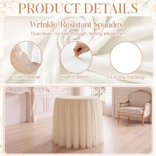 2 Pack Tulle Cocktail Tablecloth with Tutu Skirt, 32 x 43 Inch Ivory in 32 x 43 Inch, alternate view 4