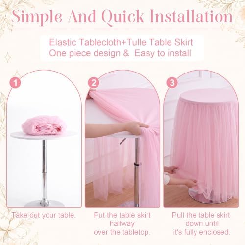 2 Pack Tulle Cocktail Tablecloth with Tutu Skirt, 32 x 43 Inch Pink in 32 x 43 Inch, alternate view 4