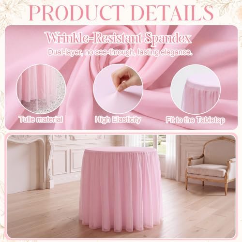 2 Pack Tulle Cocktail Tablecloth with Tutu Skirt, 32 x 43 Inch Pink in 32 x 43 Inch, alternate view 5