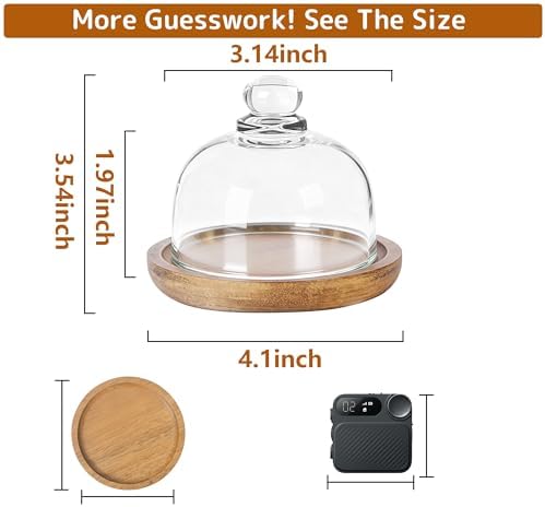 2 Pack Ultra Mini Wooden Base Cake Display Stand with Glass Dome, Cloche Clear Glass Bell Jar Cover for Dessert, alternate