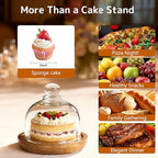 2 Pack Ultra Mini Wooden Base Cake Display Stand with Glass Dome, Cloche Clear Glass Bell Jar Cover for Dessert, alternate