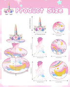 2 Pack Unicorn Cupcake Stands Birthday Decorations Party Favors in Colorful, alternate view 3