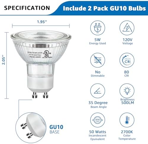 2 Pack Up Lights Indoor Floor Can Light Uplighting Indoor Spotlight with 2700K GU10 Bulb Accent Lighting Floor, alternate