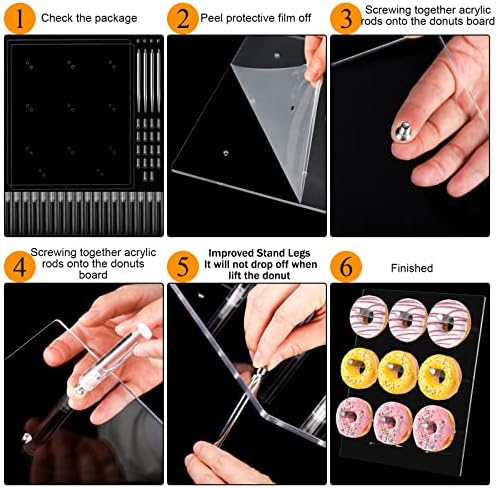 2 Pack Upgraded Donut Wall Display Stand - Clear Acrylic Donut Holder Board with 9 Pillars Rectangular Bagels, alternate view