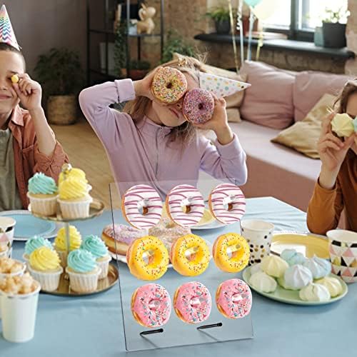 2 Pack Upgraded Donut Wall Display Stand - Clear Acrylic Donut Holder Board with 9 Pillars Rectangular Bagels, alternate view