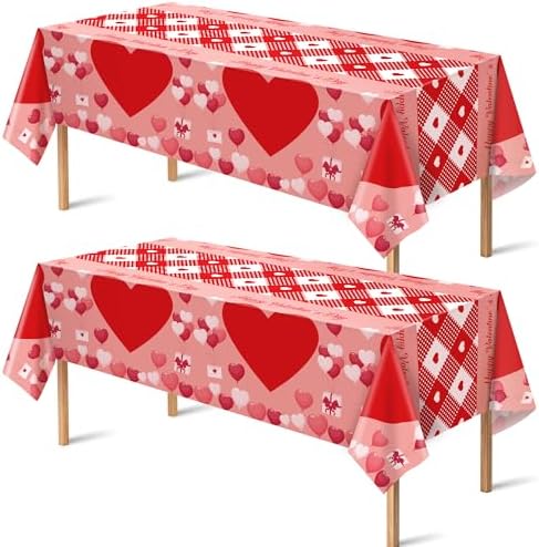 2 Pack Valentines Day Decorations - Valentines Decor - Disposable Plastic Valentines Tablecloth | Valentine