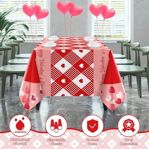 2 Pack Valentines Day Decorations - Valentines Decor - Disposable Plastic Valentines Tablecloth | Valentine, alternate view 4