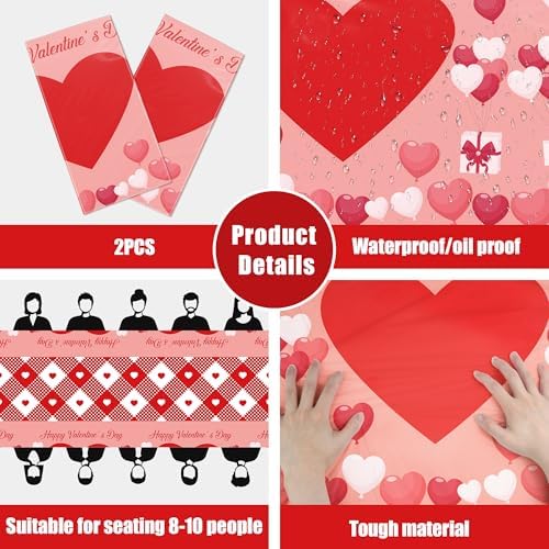 2 Pack Valentines Day Decorations - Valentines Decor - Disposable Plastic Valentines Tablecloth | Valentine, alternate view 5