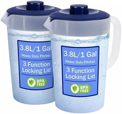 2-Pack Water Pitcher with Lid 1 Gallon Pitcher - Navy in Navy