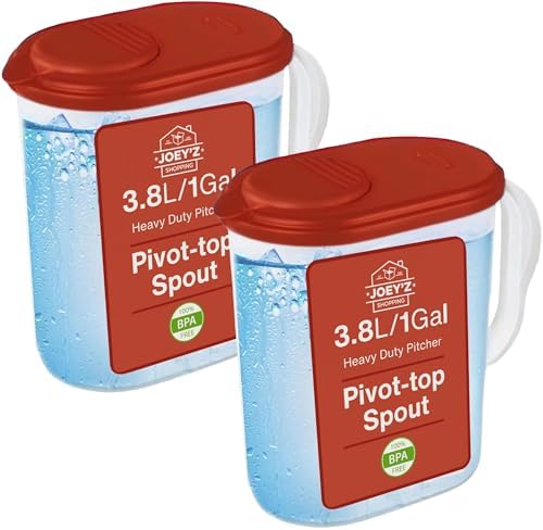 2-Pack Water Pitcher with Lid & Pivot Top Spout 1 Gallon Pitcher - Red in Red