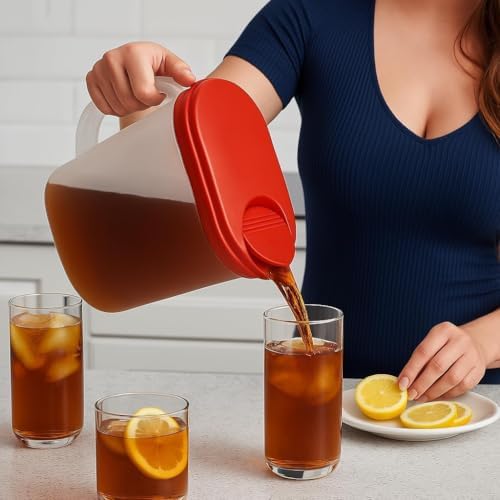 2-Pack Water Pitcher with Lid & Pivot Top Spout 1 Gallon Pitcher - Red in Red, alternate view 2
