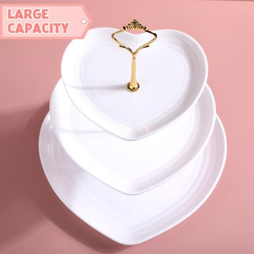2 Pack Wedding 3 Tier Cupcake Stand Heart Shaped 3 Tiered Serving Trays for Party Plastic Tray Dessert Cupcake, alternate