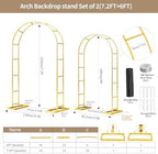 2 Pack Wedding Arch Backdrop Stand (7.2FT/6FT) Metal Frame with Base, alternate view 4