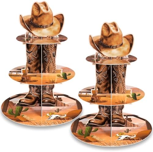 2 Pack Western Cowboy Cupcake Stand Western Party Decorations in Brown