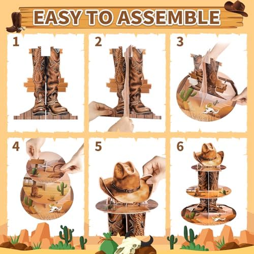 2 Pack Western Cowboy Cupcake Stand Western Party Decorations in Brown, alternate view 5