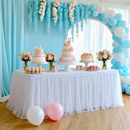 2-Pack White 2-in-1 Tulle Tablecloth for 4-Foot Rectangular Table in 48" L x 24" W x 30" H (Rectangular) 2-Pack, alternate