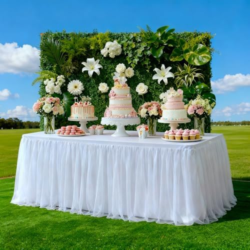 2-Pack White 2-in-1 Tulle Tablecloth for 6-Foot Rectangular Table in 72" L x 30" W x 30" H (Rectangular) 2-Pack, alternate