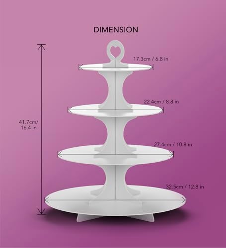 2 Pack White 4 Tier Cupcake Stand Tower, Cardboard Holder for Parties (White) in White, alternate view 3
