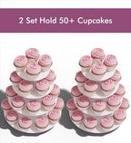 2 Pack White 4 Tier Cupcake Stand Tower, Cardboard Holder for Parties (White) in White, alternate view 6