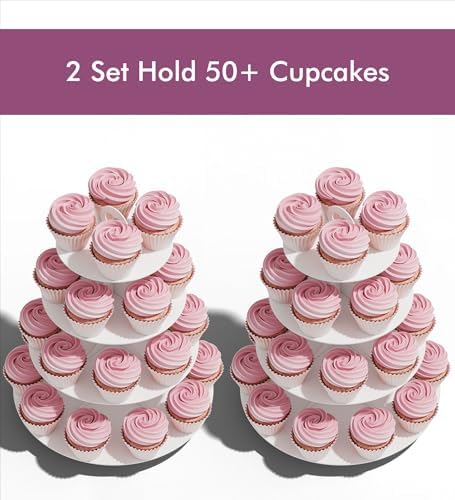 2 Pack White 4 Tier Cupcake Stand Tower, Cardboard Holder for Parties (White) in White, alternate view 6