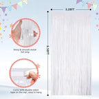 2 Pack White Foil Fringe Curtains Backdrop, Metallic Tinsel Streamers, alternate view 3