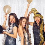 2 Pack White Foil Fringe Curtains Backdrop, Metallic Tinsel Streamers, alternate view 4