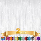 2 Pack White Foil Fringe Curtains Backdrop, Metallic Tinsel Streamers, alternate view 5