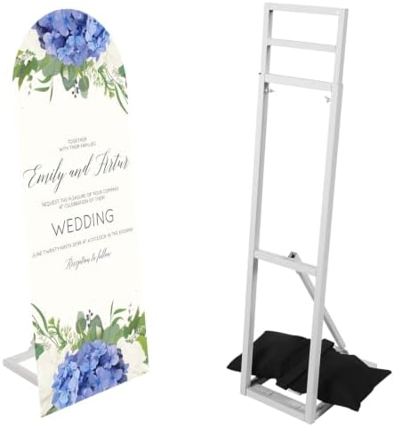 2 Pack White Metal Wedding Backdrop Stand, Adjustable Metal Arch Backdrop Stand with Foldable Base & Weight Bag