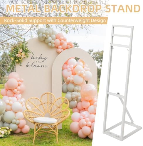 2 Pack White Metal Wedding Backdrop Stand, Adjustable Metal Arch Backdrop Stand with Foldable Base & Weight Bag, alternate