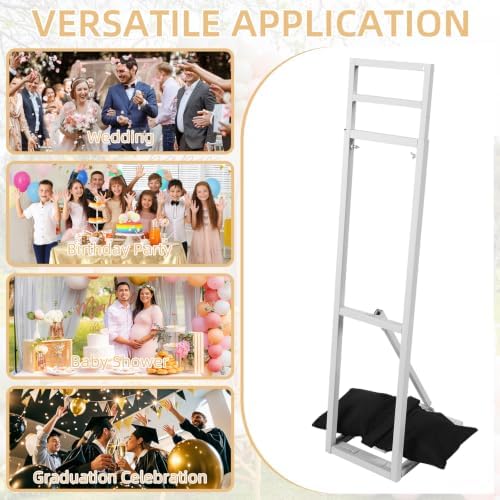2 Pack White Metal Wedding Backdrop Stand, Adjustable Metal Arch Backdrop Stand with Foldable Base & Weight Bag, alternate