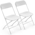 2 Pack White Plastic Folding Chair, Indoor Outdoor Portable Stackable Commercial Seat with Steel Frame 350lb
