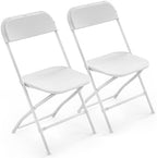 2 Pack White Plastic Folding Chair, Indoor Outdoor Portable Stackable Commercial Seat with Steel Frame 350lb